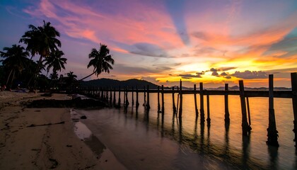 Fototapeta premium Tropical sunset over a beach pier