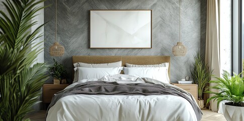 Modern Bedroom Interior with Bed and Blank Frame