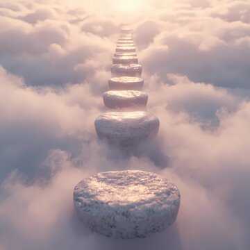 Stone path above the clouds with surreal fantasy atmosphere