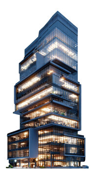 Modern, illuminated skyscraper at night
