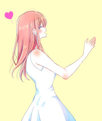 笑顔で手を伸ばす女性　夏　恋愛　横側