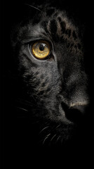 Black panther close up with golden eye
