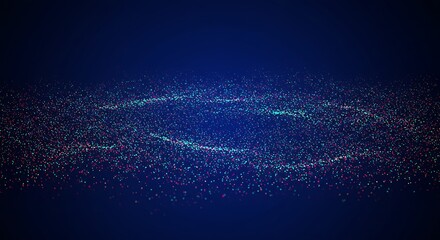 Abstract digital particles form a wave-like pattern.