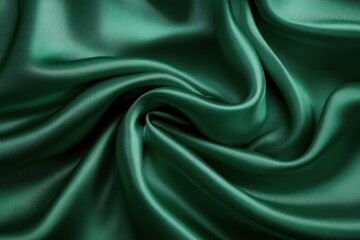 Fototapeta premium Smooth green satin fabric with elegant folds and soft sheen creating flowing curves and highlights