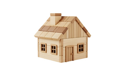A small wooden toy house with a chimney on top    .ai generative, transparent background, white background. isolated on white background, png, jpeg, jpg.