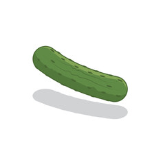 The image shows a green pickle floating slightly above a white surface.