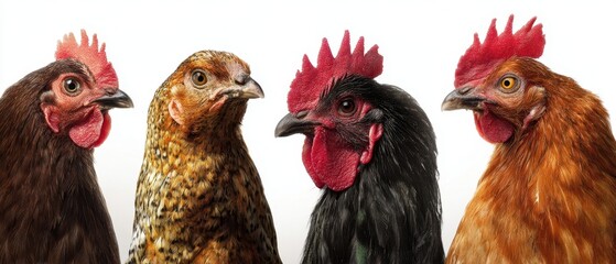 Fototapeta premium The colorful collection of stunning chickens showcasing their unique characteristics.