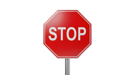 A red stop sign on a pole against black ground    .ai generative, transparent background, white background. isolated on white background, png, jpeg, jpg.