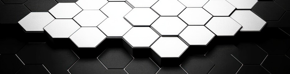 Fototapeta premium 3D abstract hexagonal pattern composed of interlocking white and black tiles with a modern geometric design