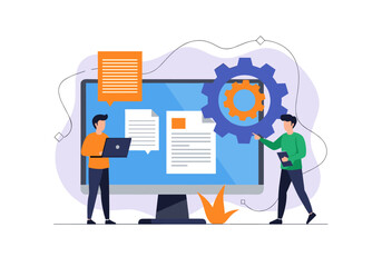 Illustrating the collaborative efforts of individuals working together on a digital platform to achieve operational efficiency and process improvement through data analysis and technological solutions