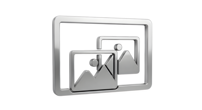 Silver icon showing two pictures on black background .ai generative, transparent background, white background. isolated on white background, png, jpeg, jpg. - Powered by Adobe