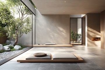 Minimalist Zen Room Interior with Garden View