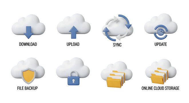 Cloud icon set showing data and file management    .ai generative, transparent background, white background. isolated on white background, png, jpeg, jpg.