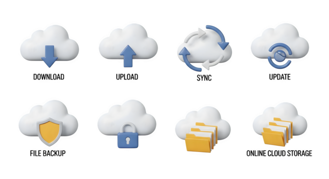 Cloud icon set showing data and file management    .ai generative, transparent background, white background. isolated on white background, png, jpeg, jpg.