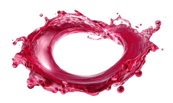 Vibrant crimson liquid splash forms a circular ring - Powered by Adobe