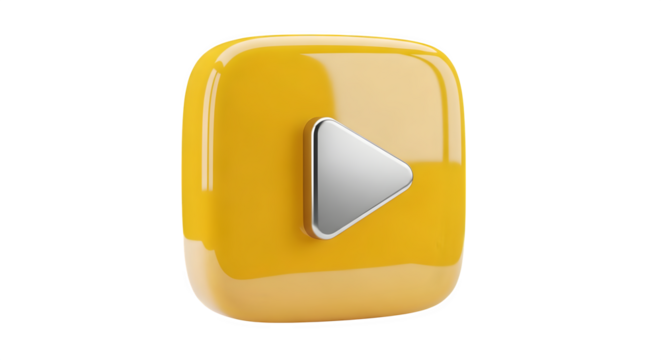 A yellow square with a silver play button on it    .ai generative, transparent background, white background. isolated on white background, png, jpeg, jpg.