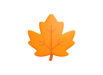 3D Orange maple leaf. Autumn dry foliage vector icon