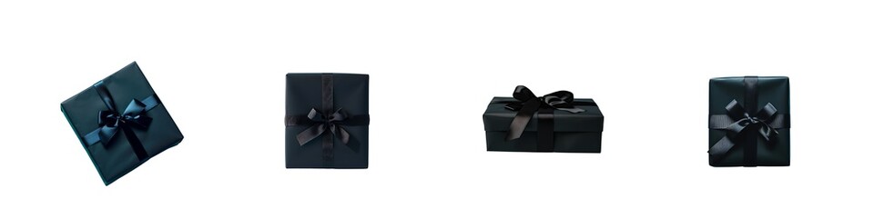Set of black gift boxes isolated on transparent background