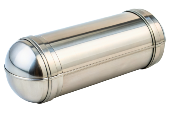 Sleek stainless steel time capsule for preserving memories isolated with transparent background