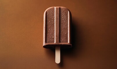 close-up of a chocolate ice cream popsicle with water droplets on a brown surface evoking refreshment and sweetness