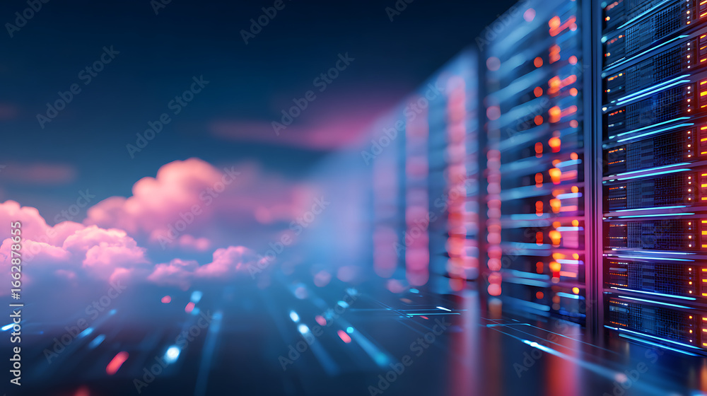 Poster exploring edge cloud computing solutions data centers digital landscape cloud environment futuristic