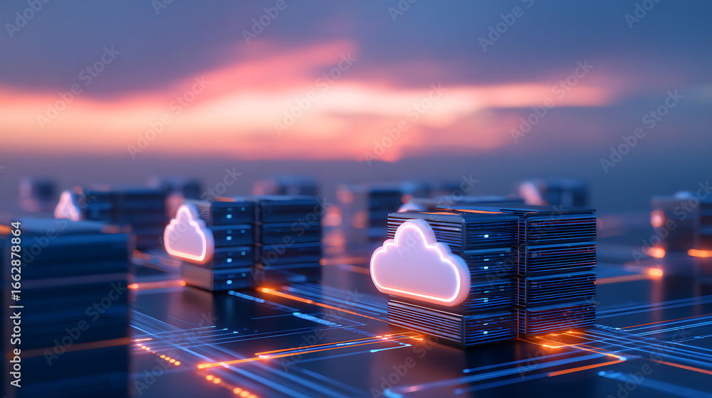 Poster exploring edge cloud computing innovations digital devices data transfer technology close-up future 