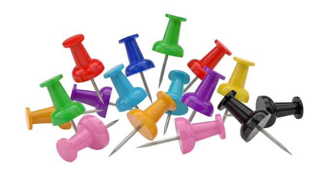 A collection of assorted colorful push pins pile    .ai generative, transparent background, white background. isolated on white background, png, jpeg, jpg.