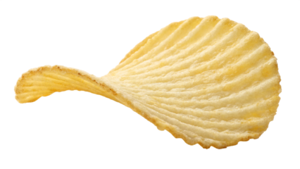 Close up of a single wavy potato chip isolated on transparent background, a popular snack food, crunchy and salty, perfect for parties