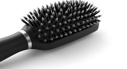 Black Hairbrush with White Bristles on Clean Background