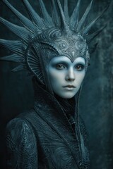 Blue Queen with Spiked Helmet Generative AI