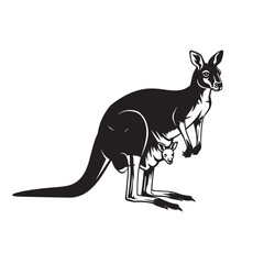black and white silhouette of a kangaroo vector on a white background