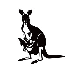 black and white silhouette of a kangaroo vector on a white background