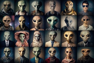 Portrait Grid of Alien Characters Generative AI