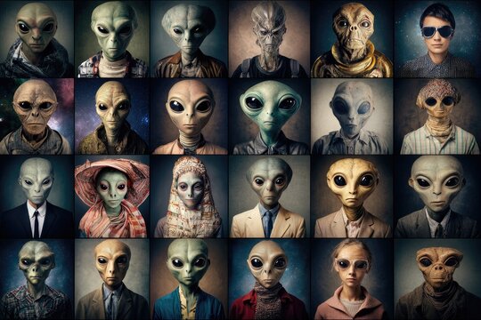 Portrait Grid of Alien Characters Generative AI