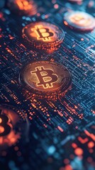 red digital binary code background with technology elements