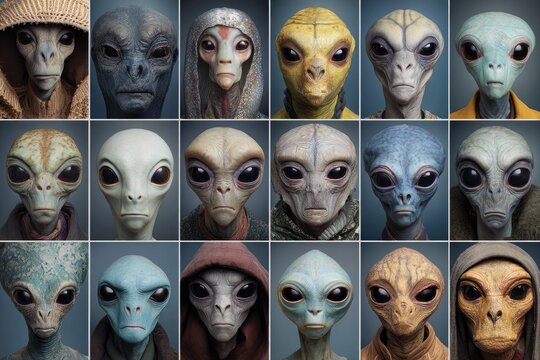 Portrait Grid of Alien Characters Generative AI