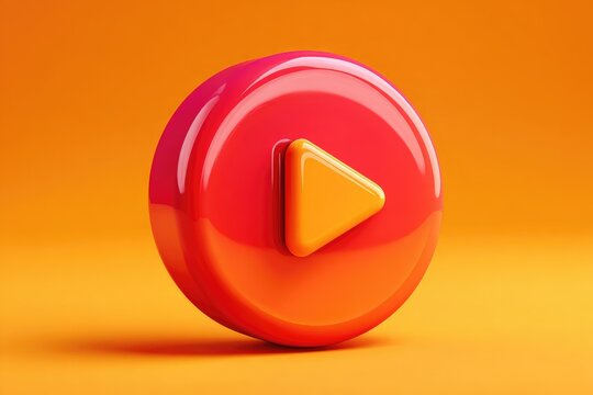 3D play button, vibrant colors - Powered by Adobe