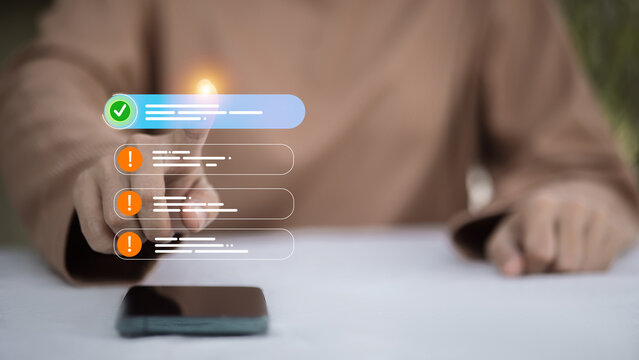 Mobile notification alert with digital checklist and warning icons