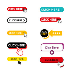 Click here icon with cursor pointer. Simple web button symbol for websites, apps, and digital interfaces.


