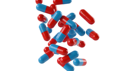 Scattered capsules in red and blue on black space    .ai generative, transparent background, white background. isolated on white background, png, jpeg, jpg.