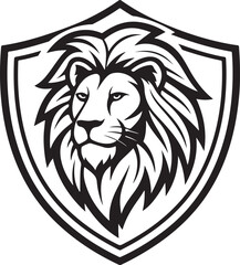 Obraz premium Majestic Lion Head in Shield Logo – Strong Animal Emblem Vector Design