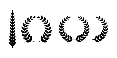 Laurel wreath award vector icon set. olive branch silhouette collection. Symbol of victory, honor, success, achievement, and glory. isolated on white background.