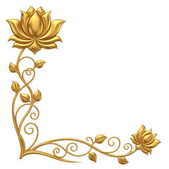 Ornate golden lotus corner element, intricate detailed carvings, isolated on transparent background.