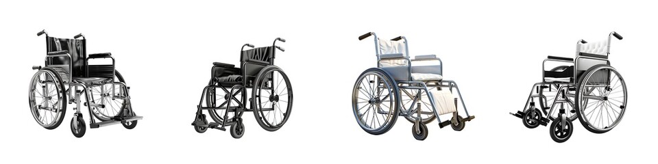 Set of manual wheelchairs isolated on transparent background
