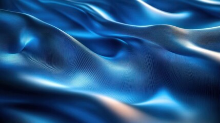 Obraz premium Smooth flowing blue fabric with fine textured surface creating soft undulating waves and highlights, evoking a calm and peaceful mood