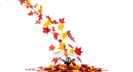 Autumn leaves falling around a metal fountain    .ai generative, transparent background, white background. isolated on white background, png, jpeg, jpg.