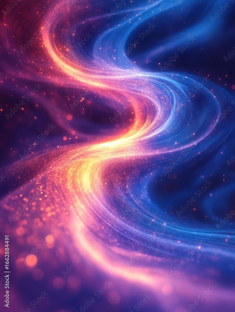 Aufkleber abstract swirling streams of vibrant glowing particles in orange and blue hues creating a dynamic fl