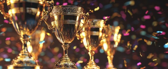 The shining trophies celebrating achievement and victory in dazzling surroundings.
