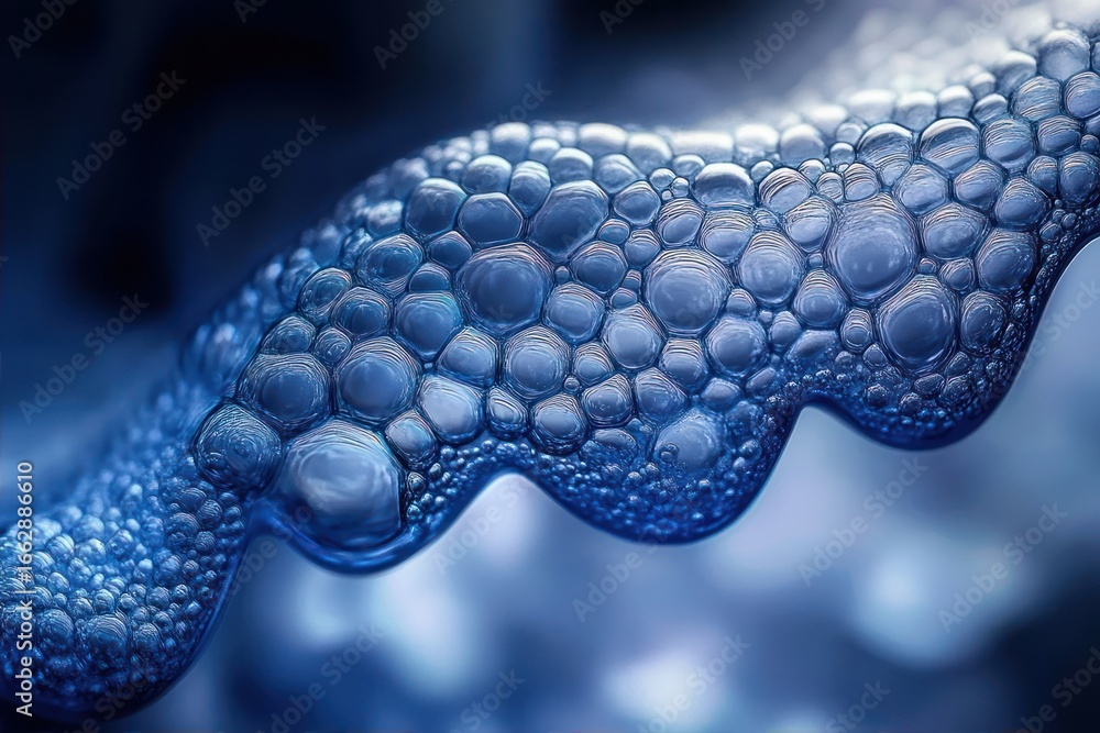 Aufkleber close-up view of tightly grouped blue soap bubbles forming an organic, wavy pattern with a smooth gr