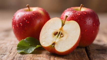 신선한빨간사과와단면촬영